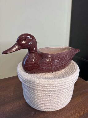 Vintage Frankoma Pottery Duck Planter - Maroon/brown Decorative Home Accent